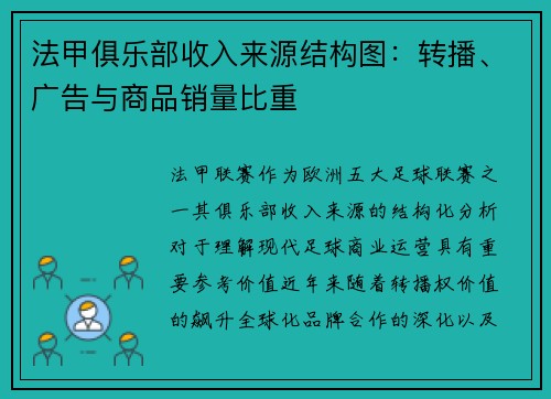 法甲俱乐部收入来源结构图：转播、广告与商品销量比重
